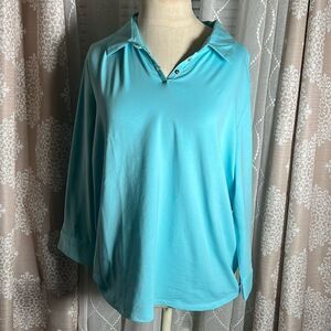 Dialogue Women’s Aqua Blue Long Sleeve Collared Top | Size L